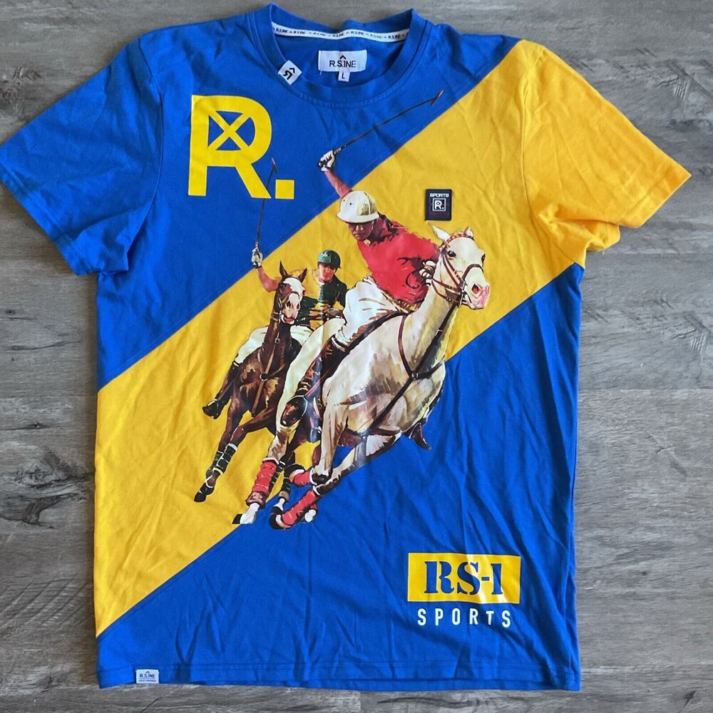 R.S.1NE Mens Blue & Yellow Short Sleeve RS-1 Sports T-Shirt Size Large